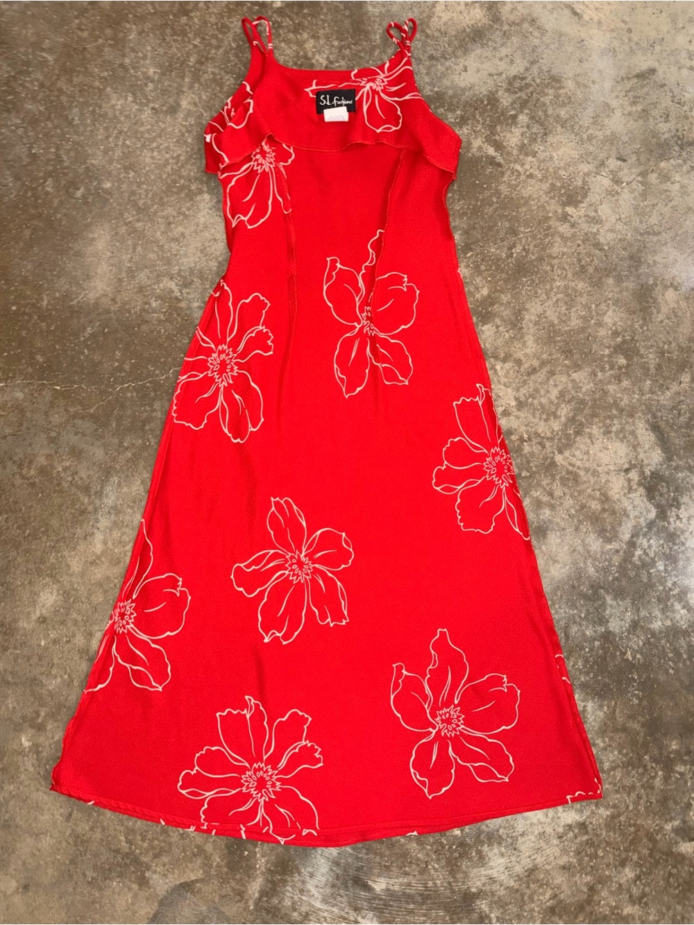 Vintage Red Floral Slip Dress Spaghetti Strap Midi Dress Size 6 - Picture 9 of 12
